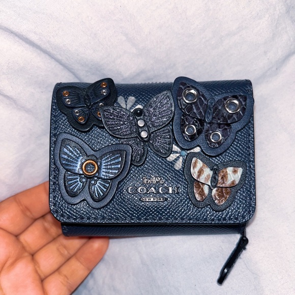 Coach Handbags - Coach Navy Blue Butterfly Embellished Wallet
